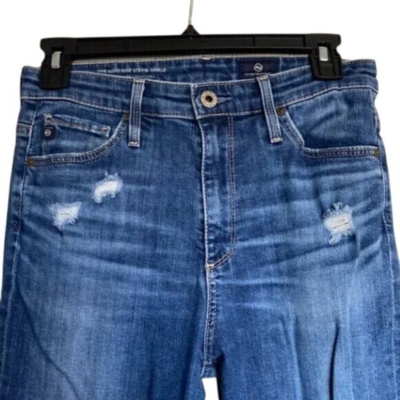Adriano Goldschmied AG High-Rise Stevie Ankle Jeans Distressed Blue Denim Womens - Picture 3 of 11